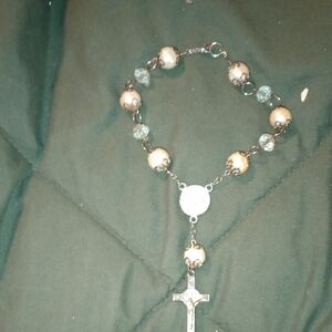 Elegant White Beaded Rosary Necklace